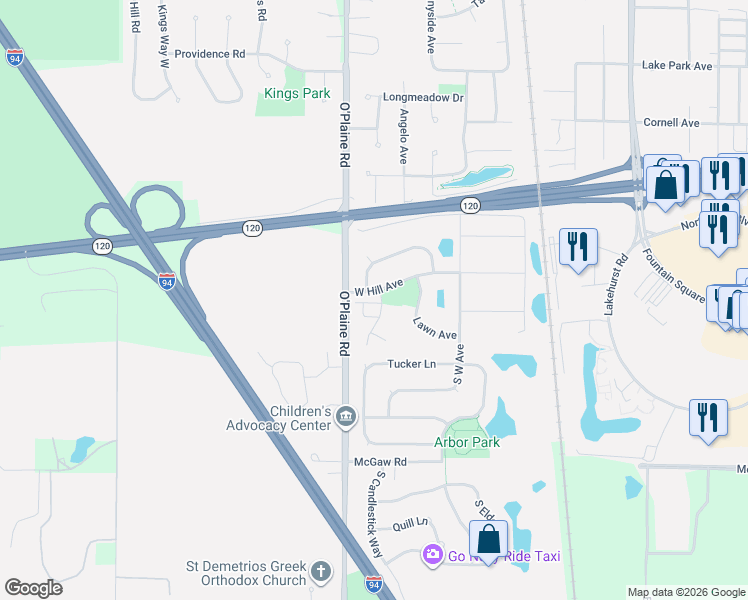 map of restaurants, bars, coffee shops, grocery stores, and more near 4557 West Hill Avenue in Waukegan