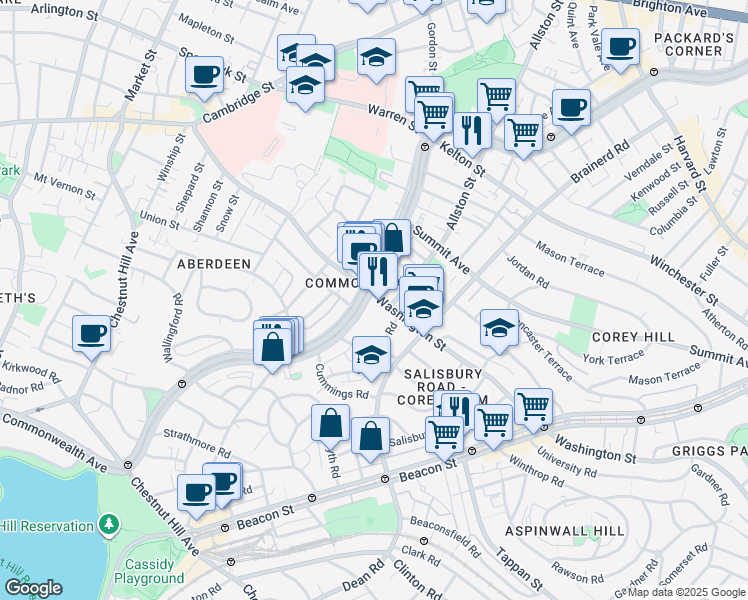 map of restaurants, bars, coffee shops, grocery stores, and more near 319 Allston Street in Boston