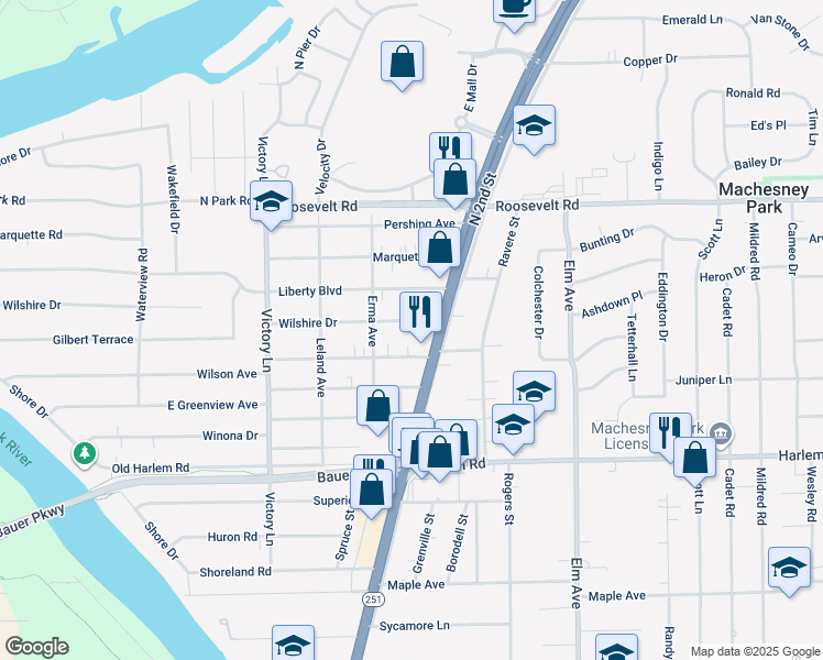 map of restaurants, bars, coffee shops, grocery stores, and more near 8320 North 2nd Street in Machesney Park