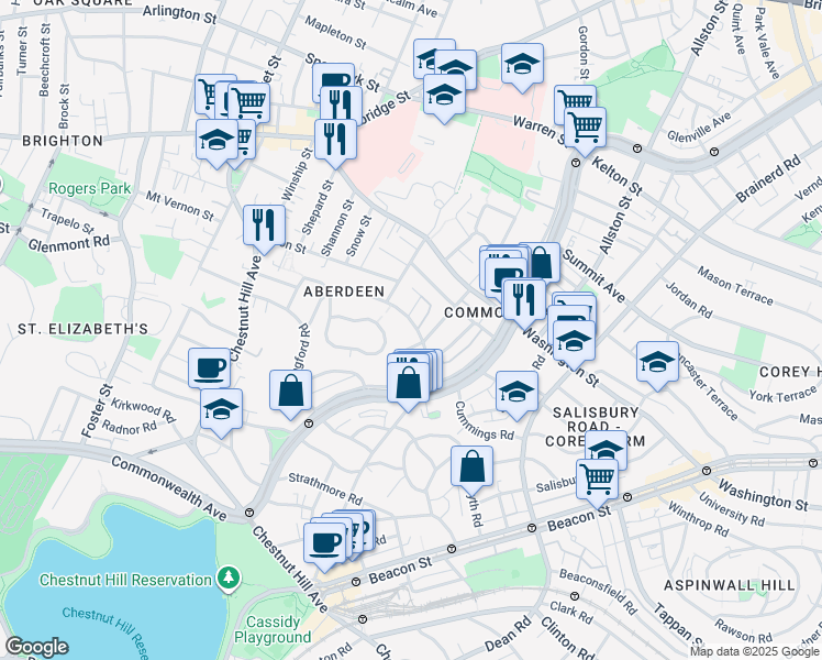 map of restaurants, bars, coffee shops, grocery stores, and more near 104 Euston Road in Boston