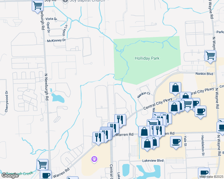 map of restaurants, bars, coffee shops, grocery stores, and more near 7624 Manor Circle in Westland