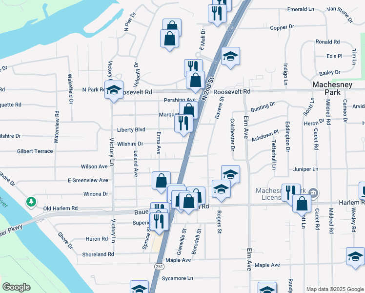 map of restaurants, bars, coffee shops, grocery stores, and more near 8320 North 2nd Street in Machesney Park