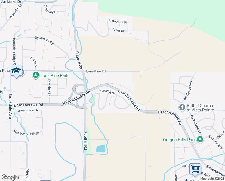 map of restaurants, bars, coffee shops, grocery stores, and more near 3633 Camina Drive in Medford