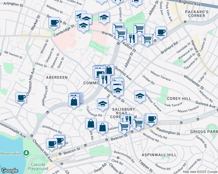 map of restaurants, bars, coffee shops, grocery stores, and more near 319 Allston Street in Boston