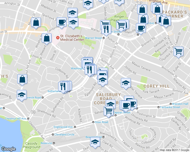 map of restaurants, bars, coffee shops, grocery stores, and more near 319 Allston Street in Boston