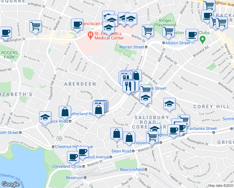 map of restaurants, bars, coffee shops, grocery stores, and more near 11 Ransom Road in Boston