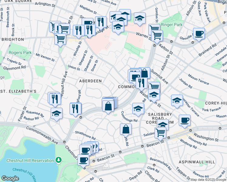 map of restaurants, bars, coffee shops, grocery stores, and more near 104 Euston Road in Boston