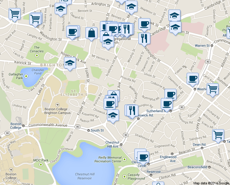 map of restaurants, bars, coffee shops, grocery stores, and more near 4 Wiltshire Road in Boston