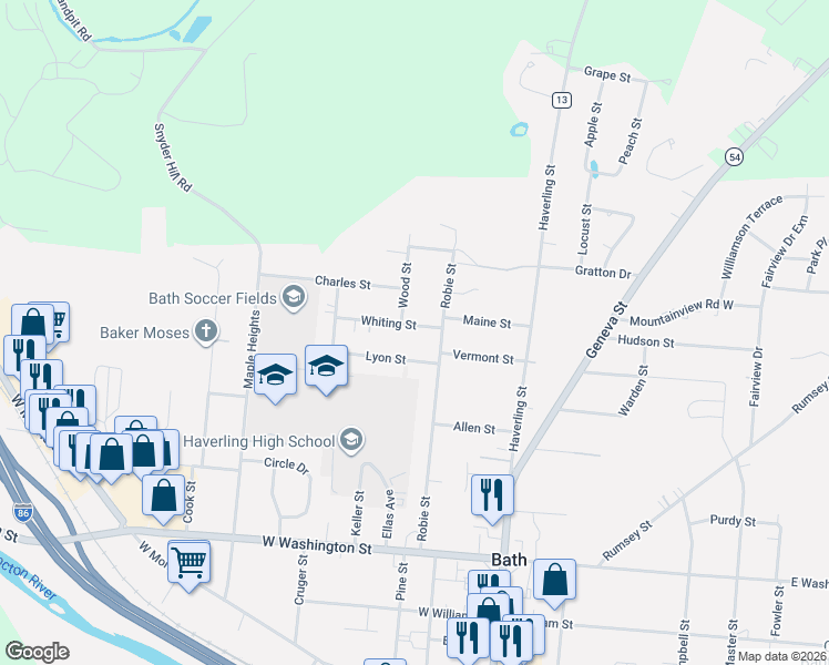 map of restaurants, bars, coffee shops, grocery stores, and more near 9 Whiting Street in Bath