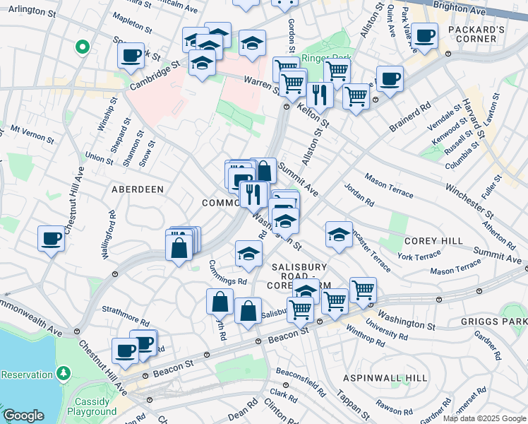 map of restaurants, bars, coffee shops, grocery stores, and more near 319 Allston Street in Boston