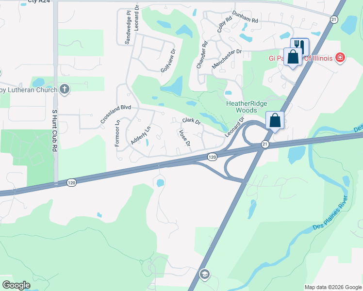 map of restaurants, bars, coffee shops, grocery stores, and more near 909 Abingdon Court in Gurnee