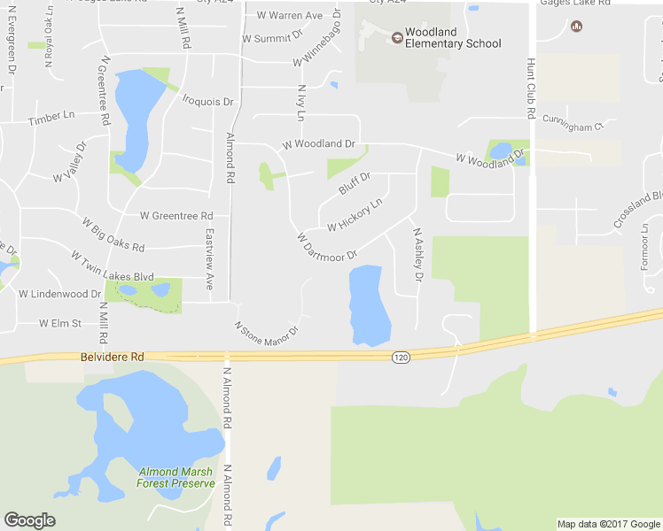 map of restaurants, bars, coffee shops, grocery stores, and more near 17417 West Dartmoor Drive in Grayslake