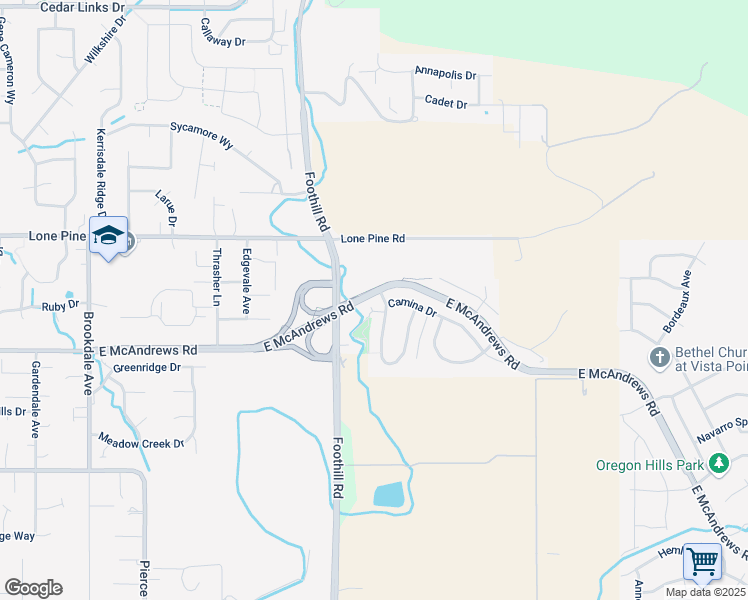 map of restaurants, bars, coffee shops, grocery stores, and more near 3600 Camina Drive in Medford