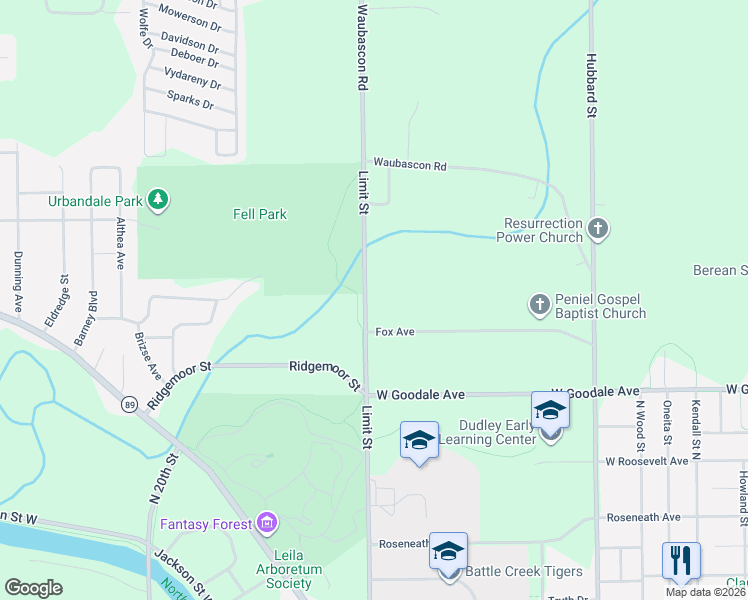 map of restaurants, bars, coffee shops, grocery stores, and more near 234 Limit Street in Battle Creek