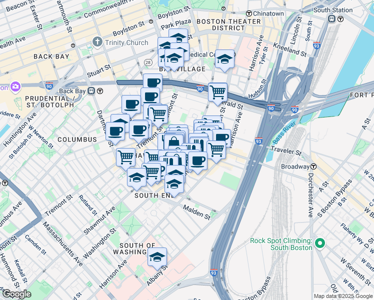 map of restaurants, bars, coffee shops, grocery stores, and more near in Boston