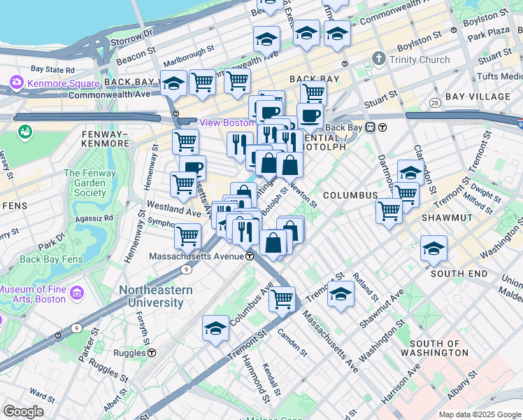 map of restaurants, bars, coffee shops, grocery stores, and more near in Boston