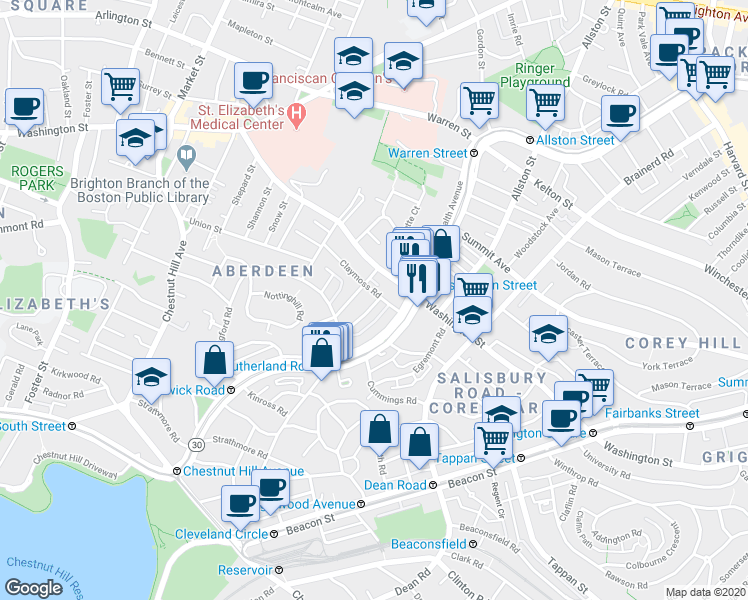 map of restaurants, bars, coffee shops, grocery stores, and more near 11 Ransom Road in Boston