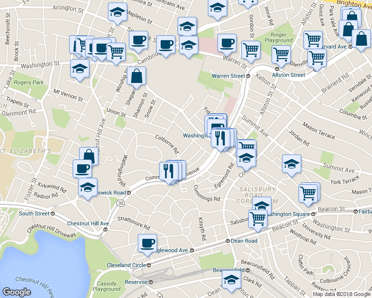 map of restaurants, bars, coffee shops, grocery stores, and more near 104 Euston Road in Boston