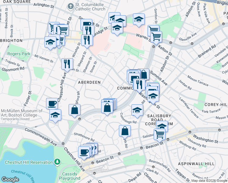map of restaurants, bars, coffee shops, grocery stores, and more near 104 Euston Road in Boston