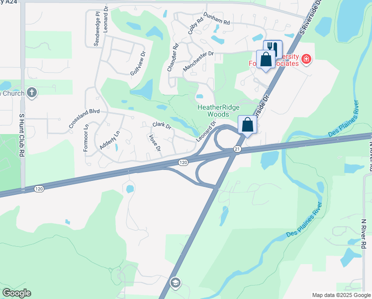 map of restaurants, bars, coffee shops, grocery stores, and more near 50 Scott Court in Gurnee