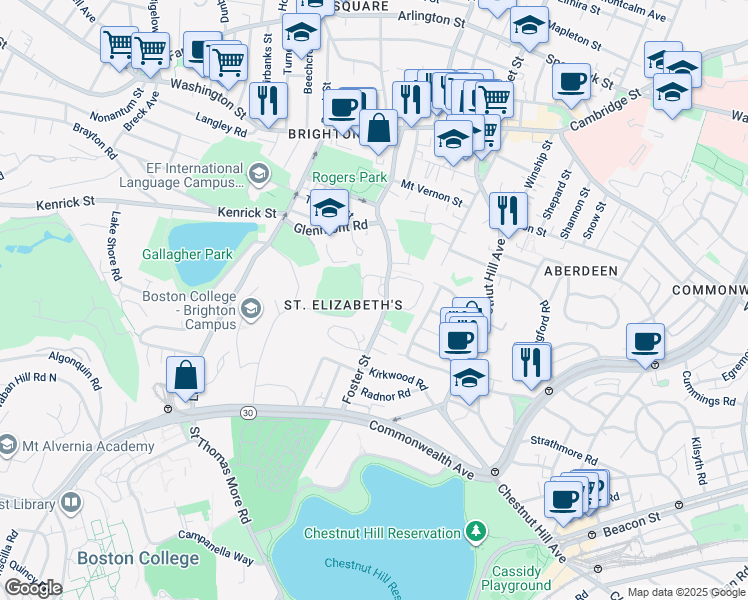 map of restaurants, bars, coffee shops, grocery stores, and more near 201 Foster Street in Boston