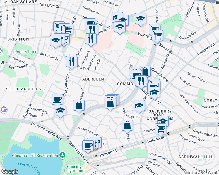map of restaurants, bars, coffee shops, grocery stores, and more near 104 Euston Road in Boston