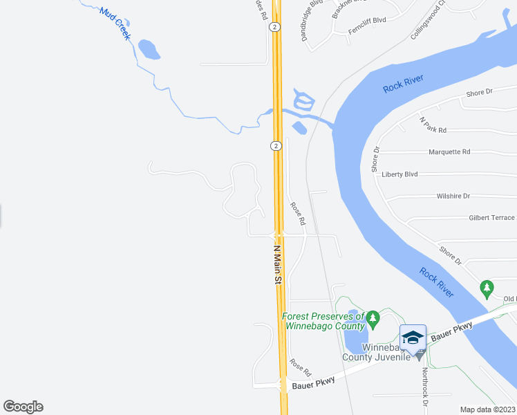 map of restaurants, bars, coffee shops, grocery stores, and more near 5804 North Main Street in Rockford