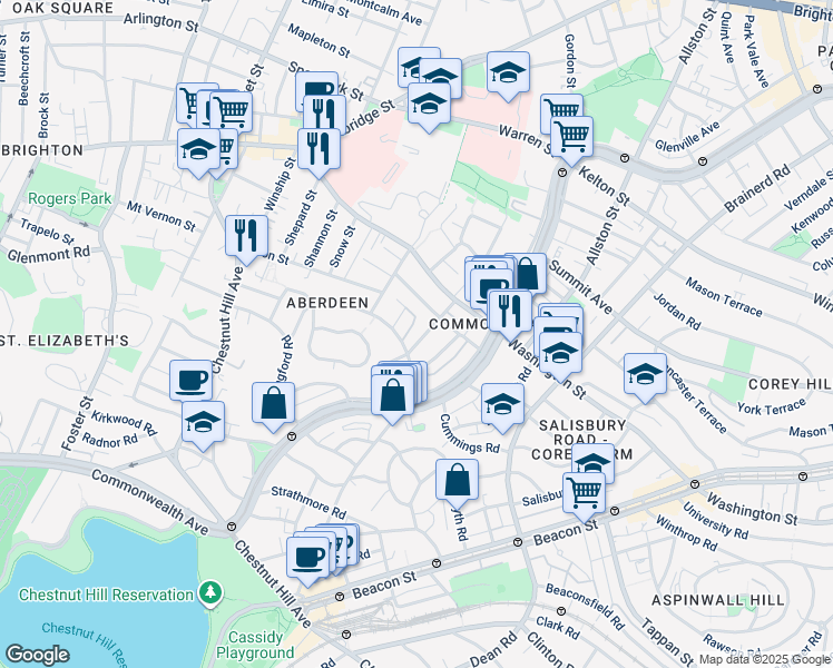 map of restaurants, bars, coffee shops, grocery stores, and more near 72 Euston Road in Boston