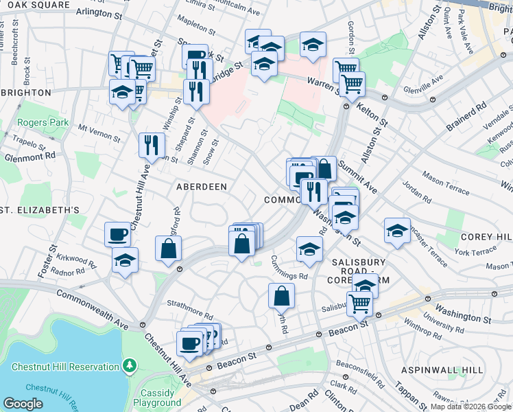 map of restaurants, bars, coffee shops, grocery stores, and more near 72 Euston Road in Boston