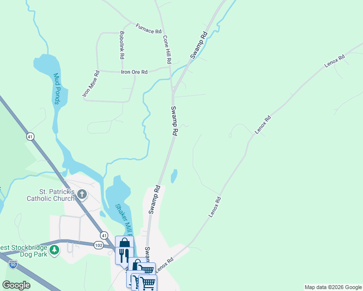 map of restaurants, bars, coffee shops, grocery stores, and more near 38-72 Swamp Rd in West Stockbridge