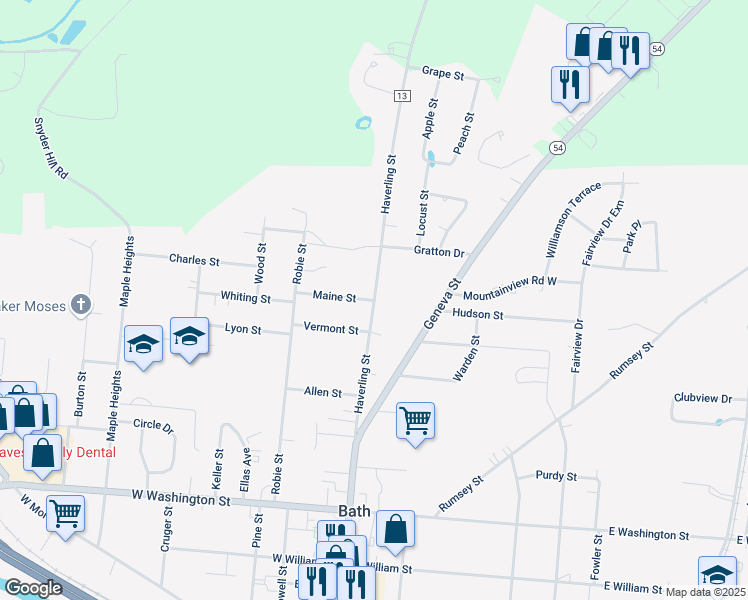 map of restaurants, bars, coffee shops, grocery stores, and more near Haverling Street in Bath