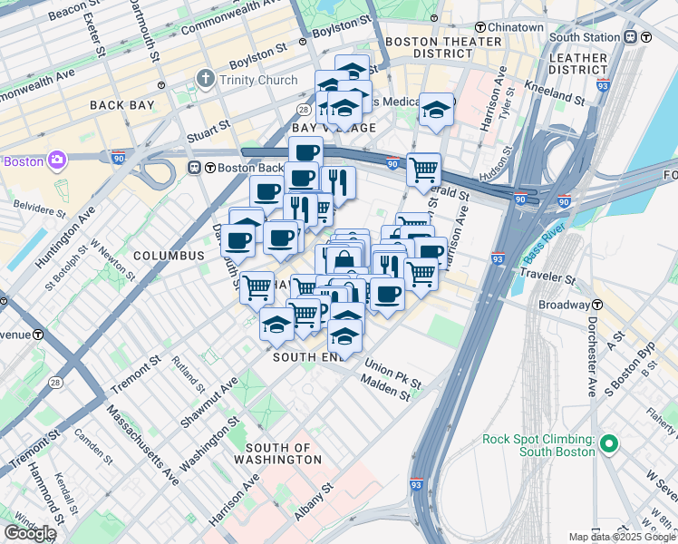 map of restaurants, bars, coffee shops, grocery stores, and more near in Boston