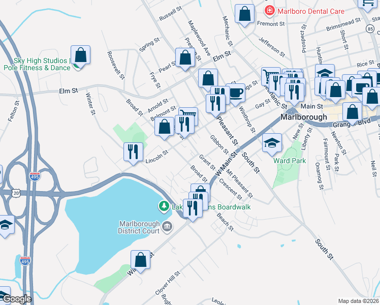 map of restaurants, bars, coffee shops, grocery stores, and more near 7A Versailles Street in Marlborough