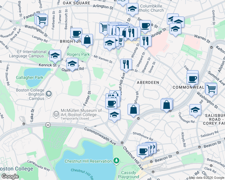 map of restaurants, bars, coffee shops, grocery stores, and more near 21 Wiltshire Road in Boston