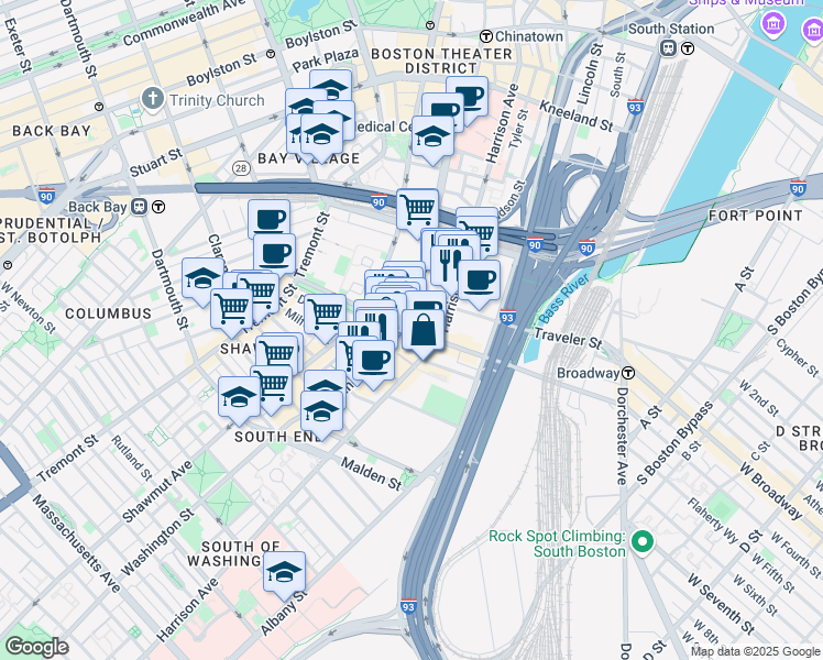 map of restaurants, bars, coffee shops, grocery stores, and more near 31 Fay Street in Boston