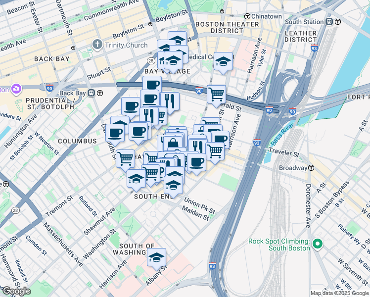 map of restaurants, bars, coffee shops, grocery stores, and more near in Boston