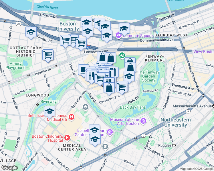 map of restaurants, bars, coffee shops, grocery stores, and more near in Boston