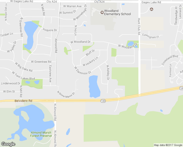 map of restaurants, bars, coffee shops, grocery stores, and more near 17385 West Dartmoor Drive in Grayslake