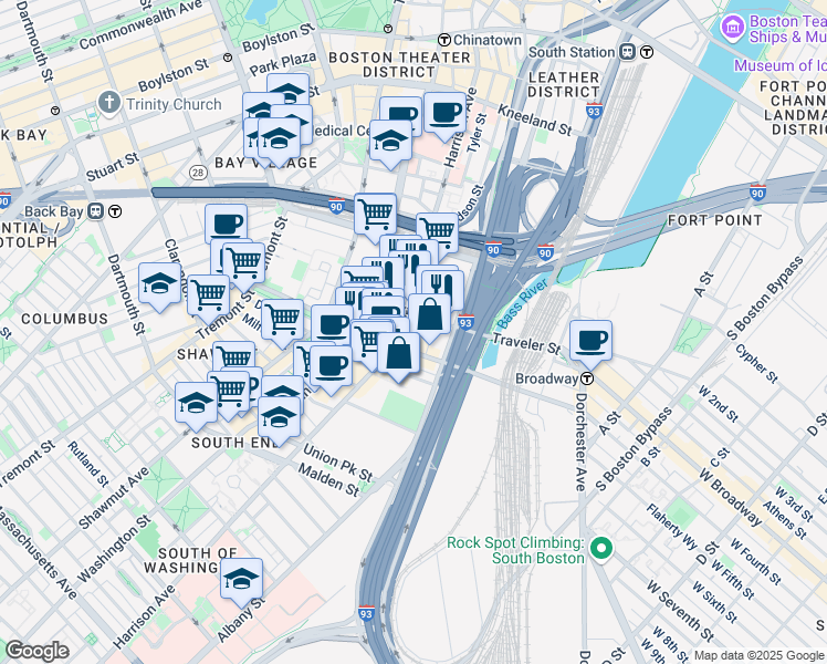 map of restaurants, bars, coffee shops, grocery stores, and more near 219 East Berkeley Street in Boston