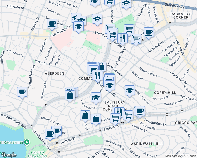 map of restaurants, bars, coffee shops, grocery stores, and more near 319 Allston Street in Boston
