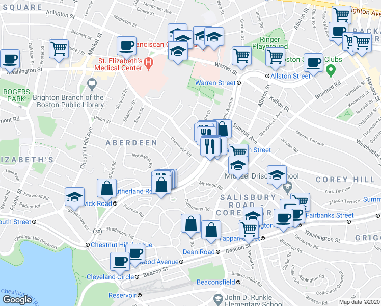 map of restaurants, bars, coffee shops, grocery stores, and more near 11 Ransom Road in Boston