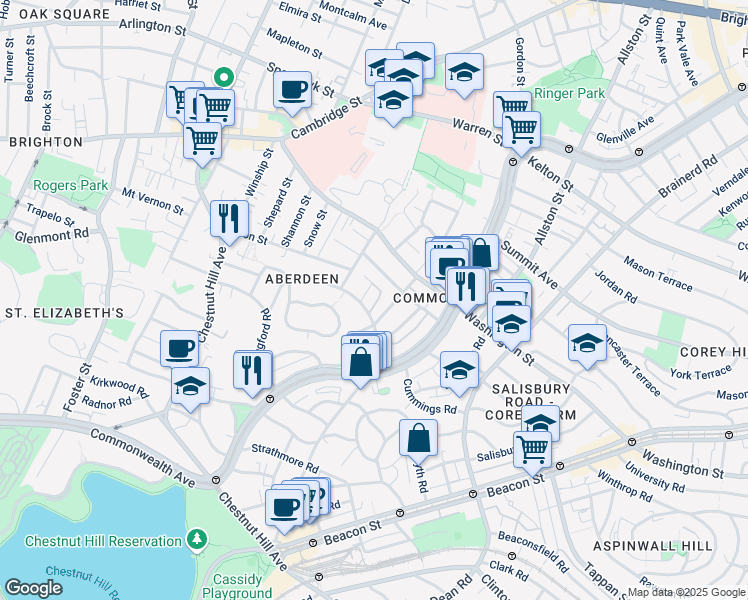 map of restaurants, bars, coffee shops, grocery stores, and more near 72 Euston Road in Boston