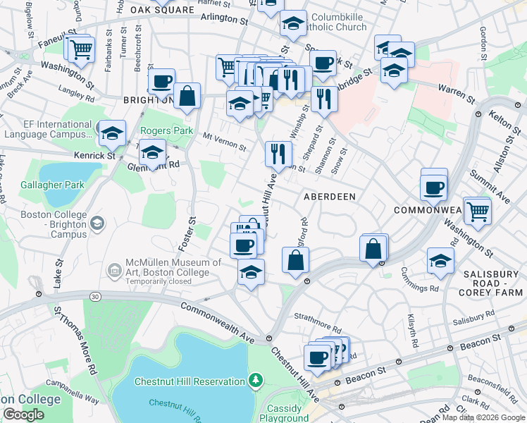 map of restaurants, bars, coffee shops, grocery stores, and more near 4 Wiltshire Road in Boston