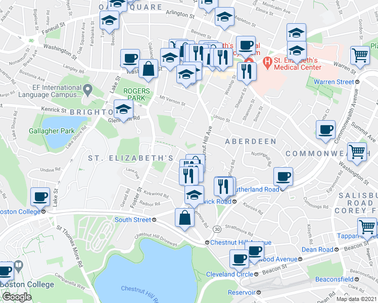 map of restaurants, bars, coffee shops, grocery stores, and more near 4 Wiltshire Road in Boston
