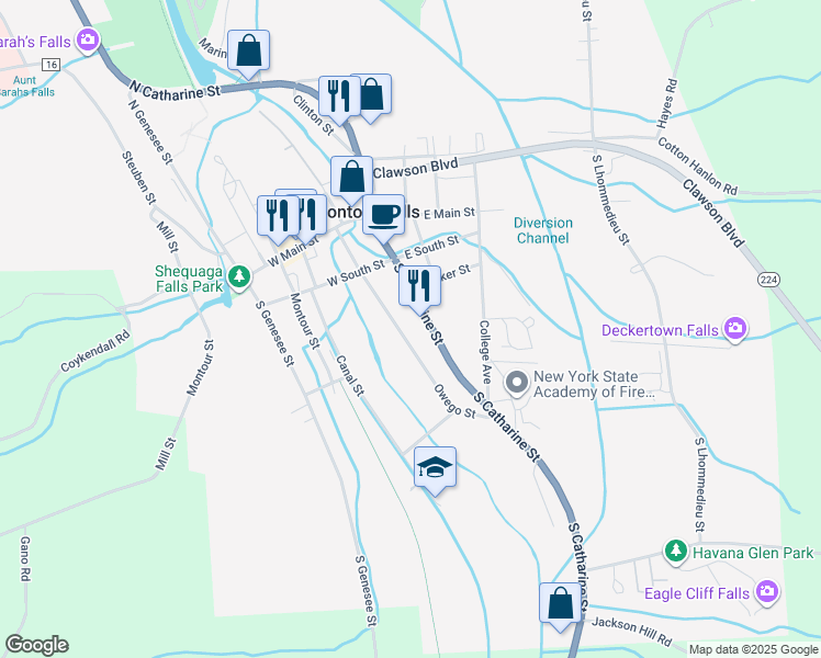 map of restaurants, bars, coffee shops, grocery stores, and more near 244 Owego St in Montour Falls