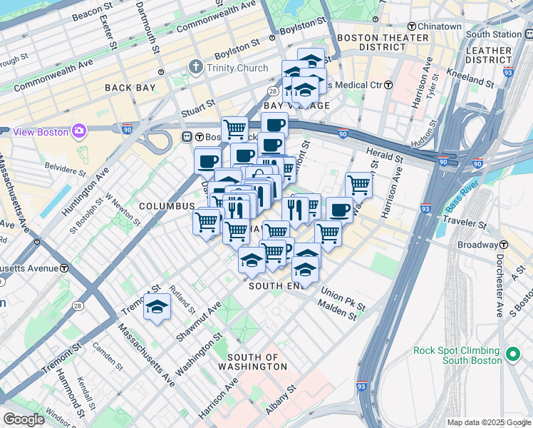map of restaurants, bars, coffee shops, grocery stores, and more near in Boston