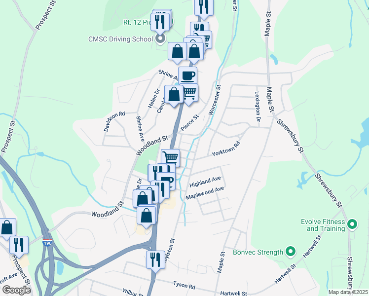 map of restaurants, bars, coffee shops, grocery stores, and more near 9 Bowles Avenue in West Boylston