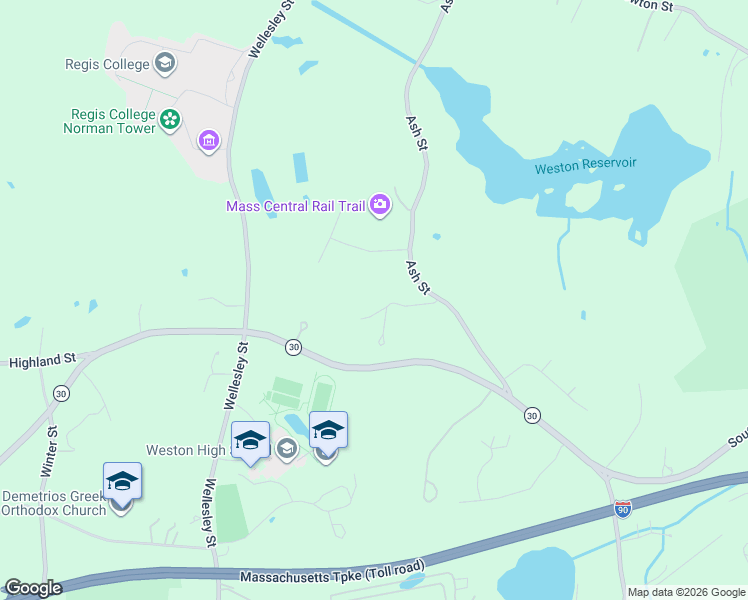 map of restaurants, bars, coffee shops, grocery stores, and more near 18 Wood Ridge Road in Weston
