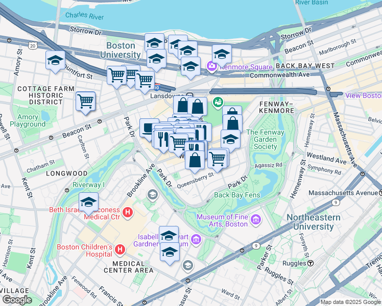 map of restaurants, bars, coffee shops, grocery stores, and more near 3 Private Alley 932 in Boston