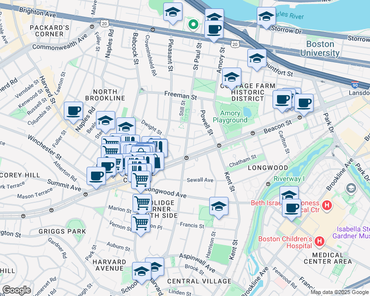 map of restaurants, bars, coffee shops, grocery stores, and more near in 